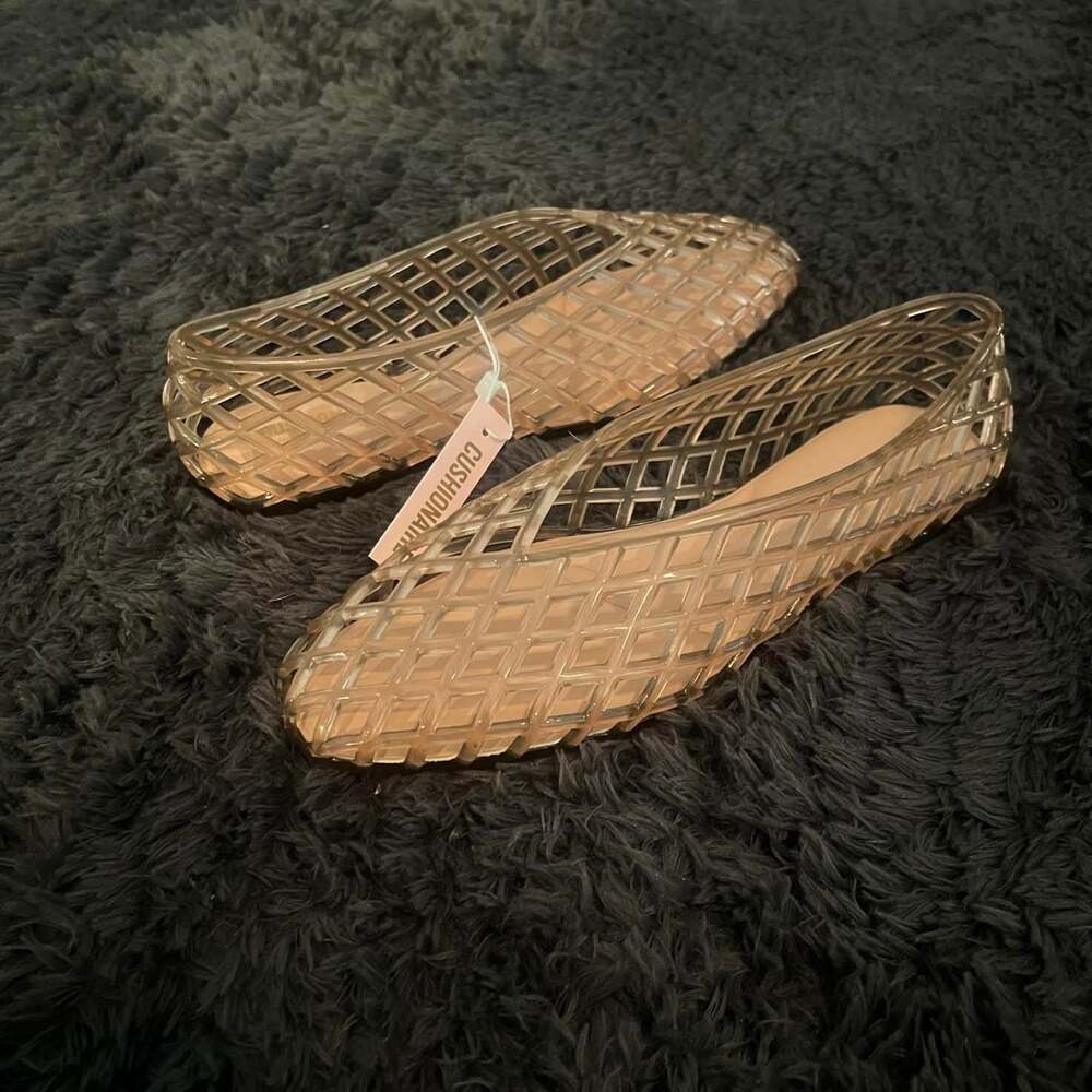 Cushionaire Siesta Jelly Flats Gold Clear Cage Sandals